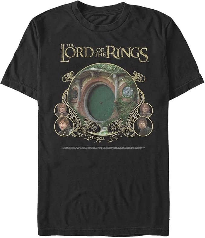 T-shirt Le Seigneur des Anneaux imprimé doré Hobbits