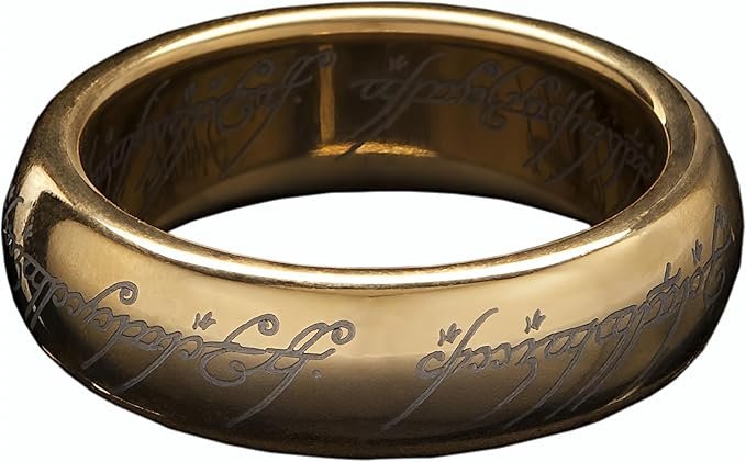 Weta Workshop Le Seigneur des Anneaux The One Ring tungstène plaqué or avec runes elfiques taille 9