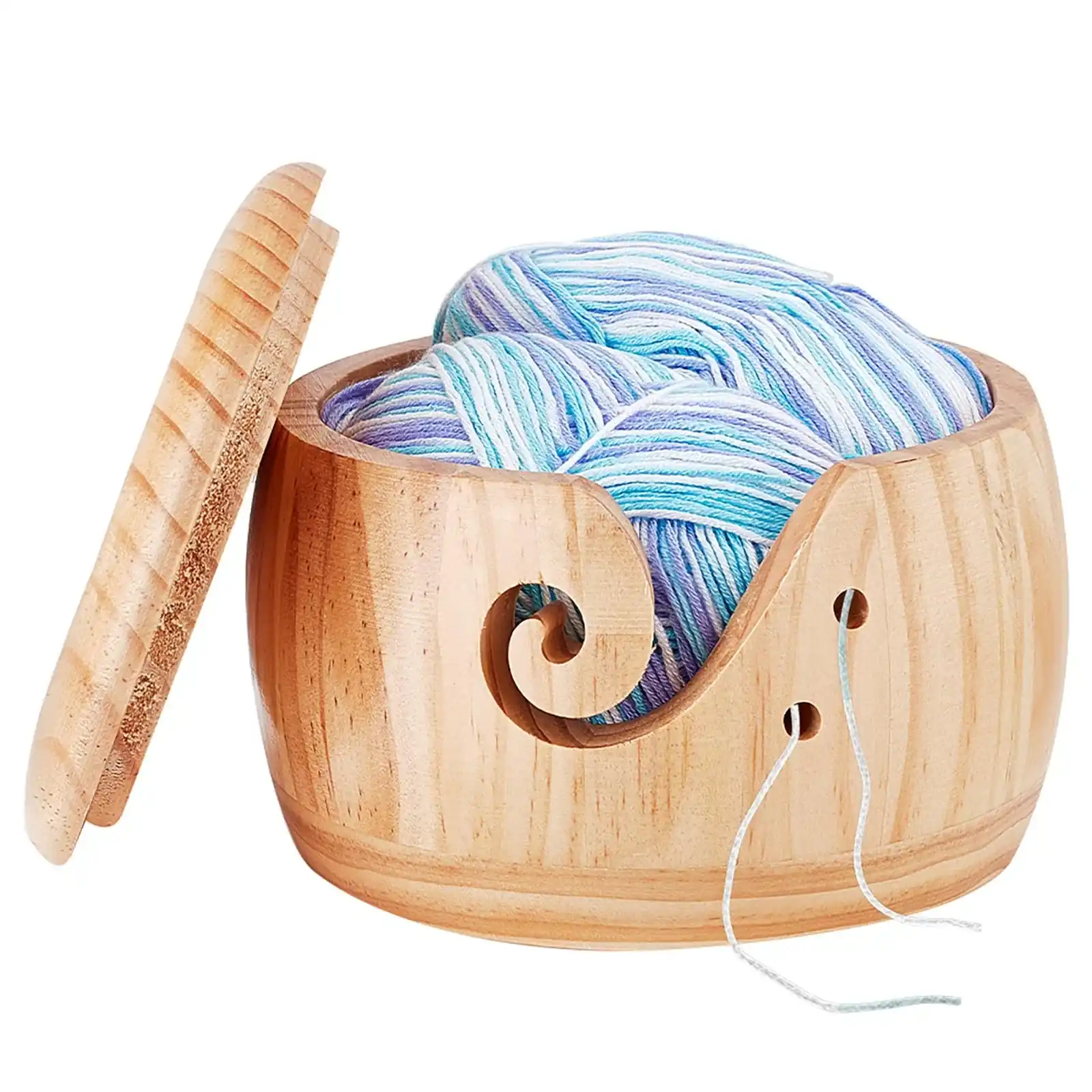 Bol bambou AMZTEMU avec couvercle 15x9.5cm pour fil à crocheter