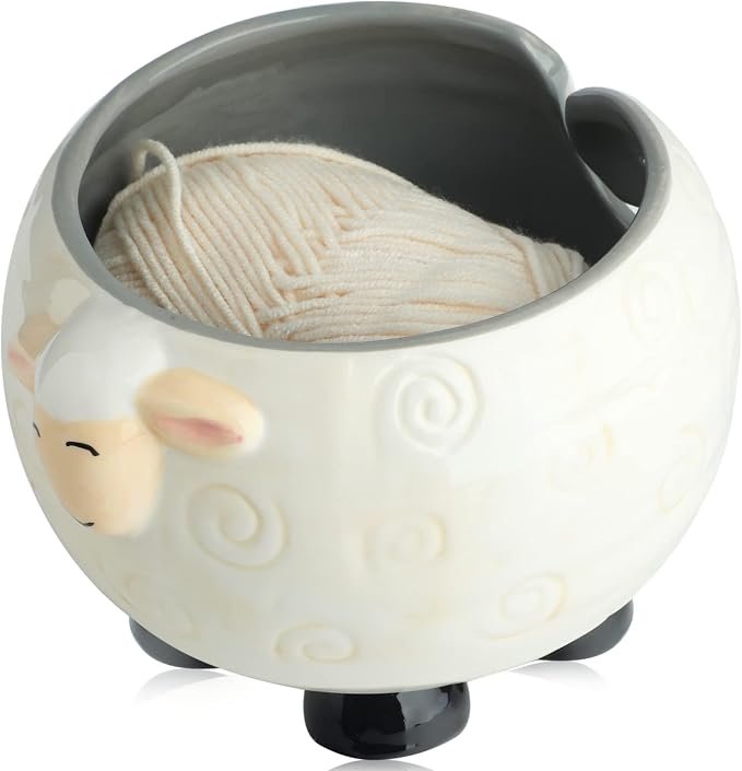 Bol laine céramique motif mouton anti-emmêlement tricot