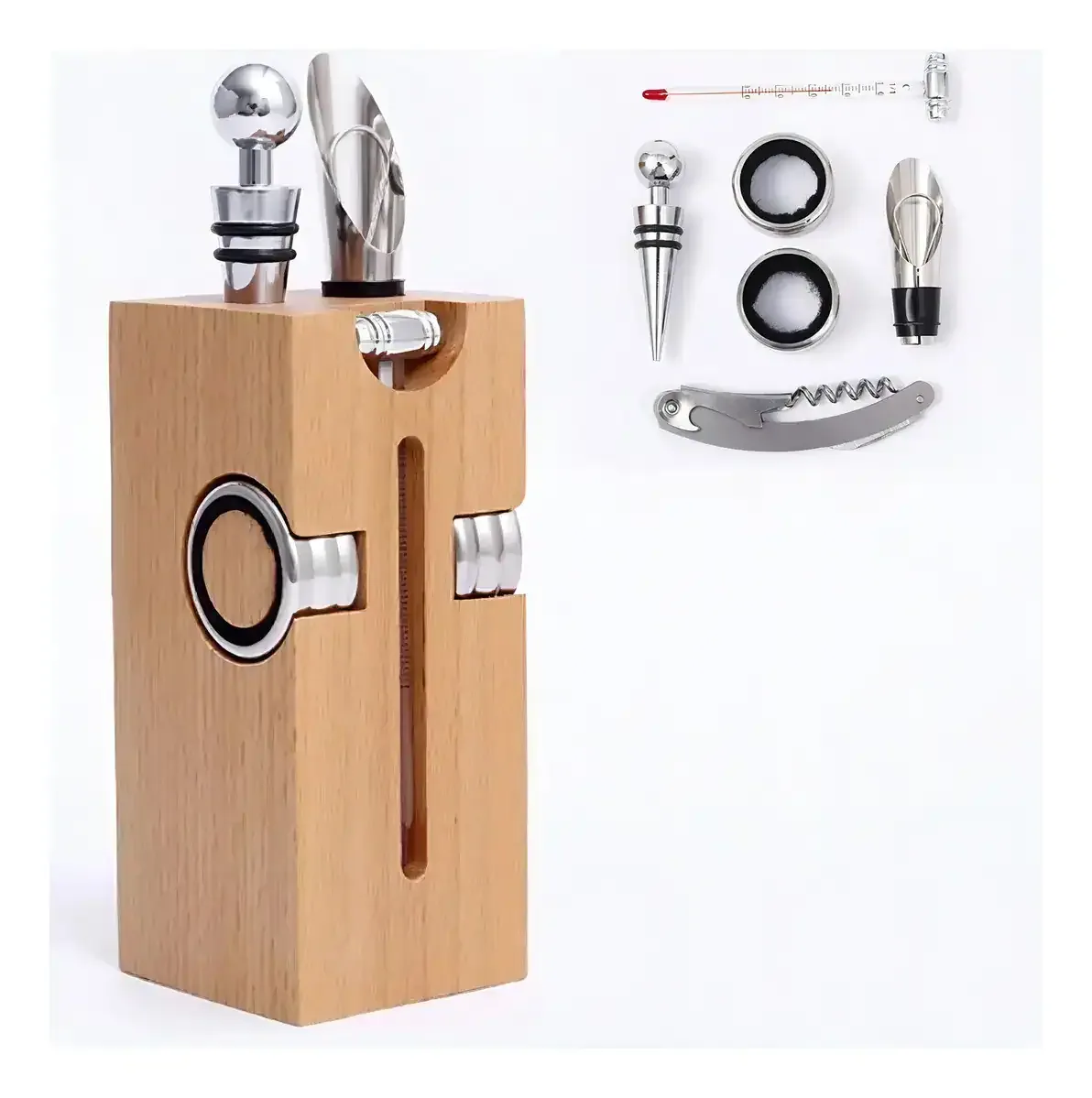 Coffret bambou 7 accessoires vin bar complet écologique