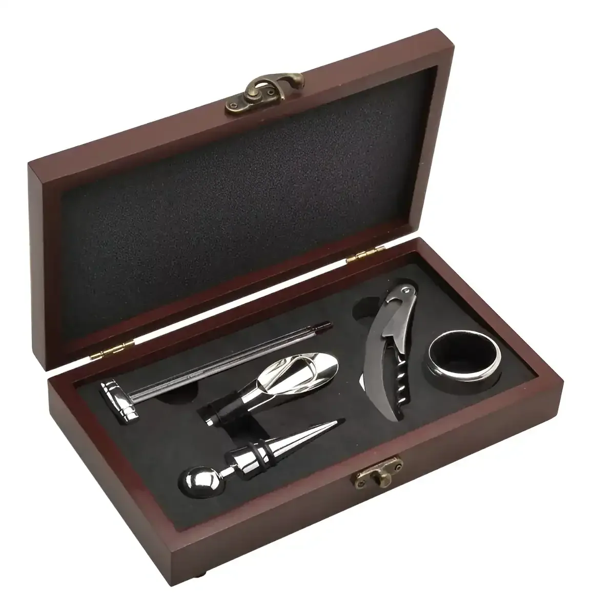 Coffret inox 5 pièces boîte bois cadeau vin