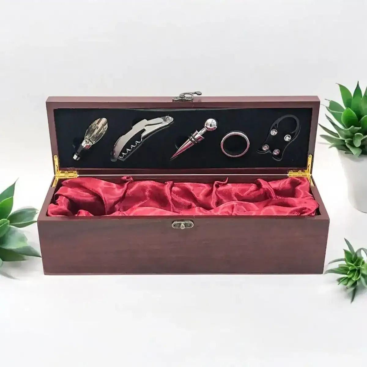 Coffret luxe 5 pièces bois velours premium cadeau vin