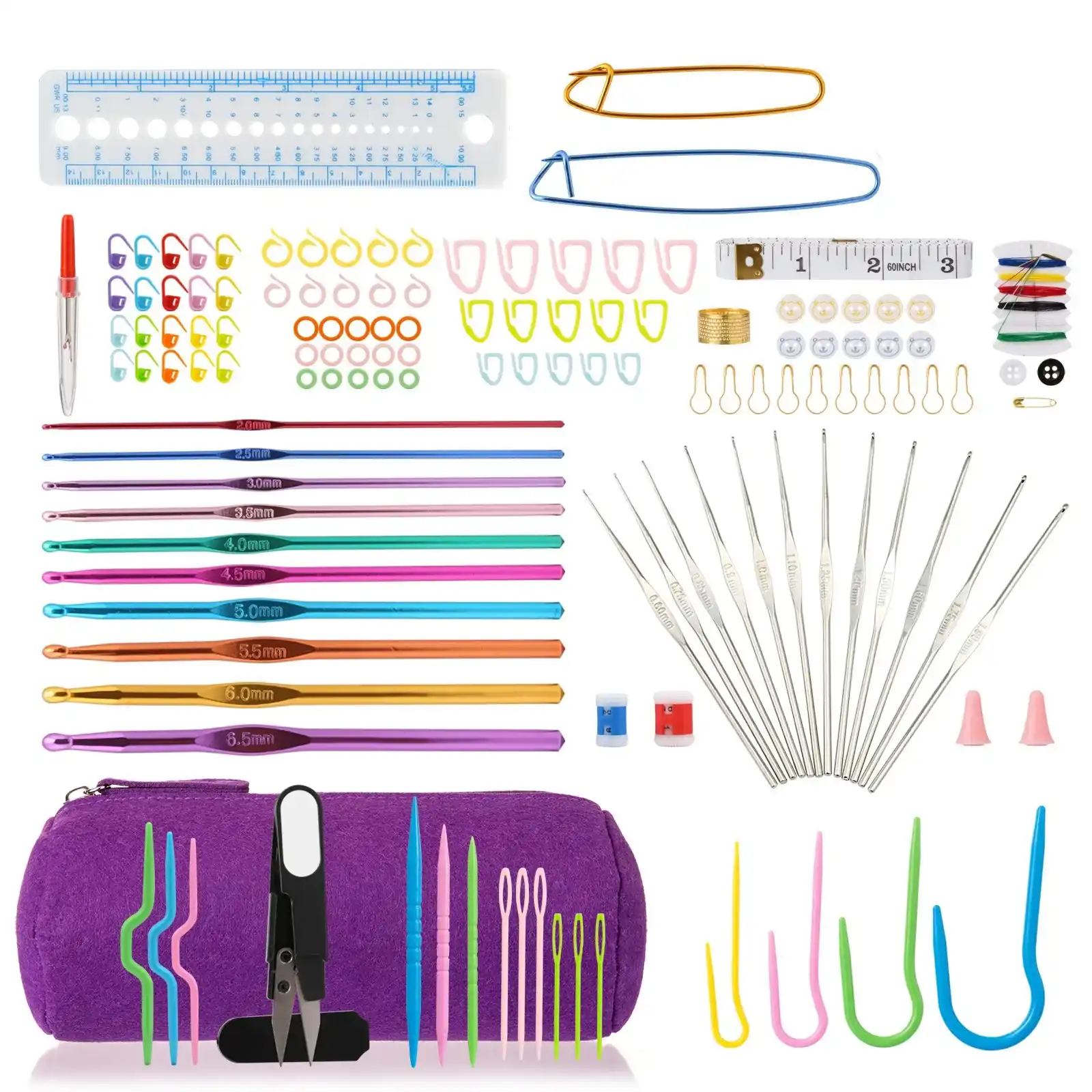 Kit 140 pièces LIHAO crochet tricot accessoires trousse complète