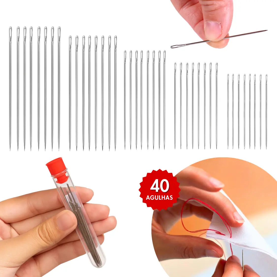 Kit 40 aiguilles couture main 5 tailles acier inoxydable