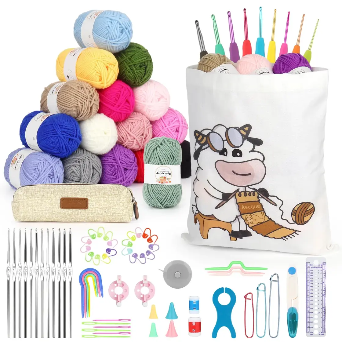 Kit 87 pièces Aeeque crochet débutant sac en toile de mouton