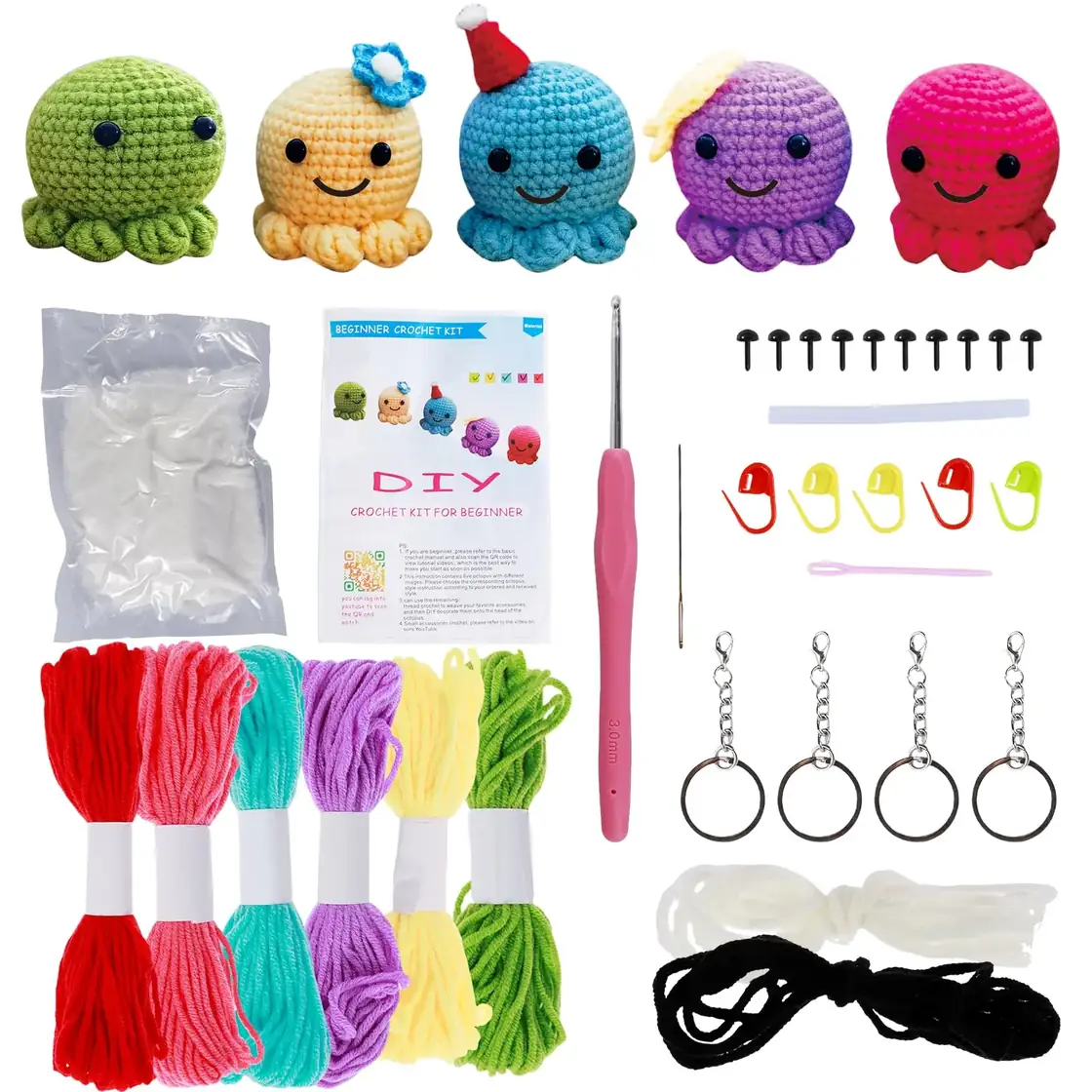 Kit crochet Gatphy débutant amigurumi animaux avec laine coton et aiguille