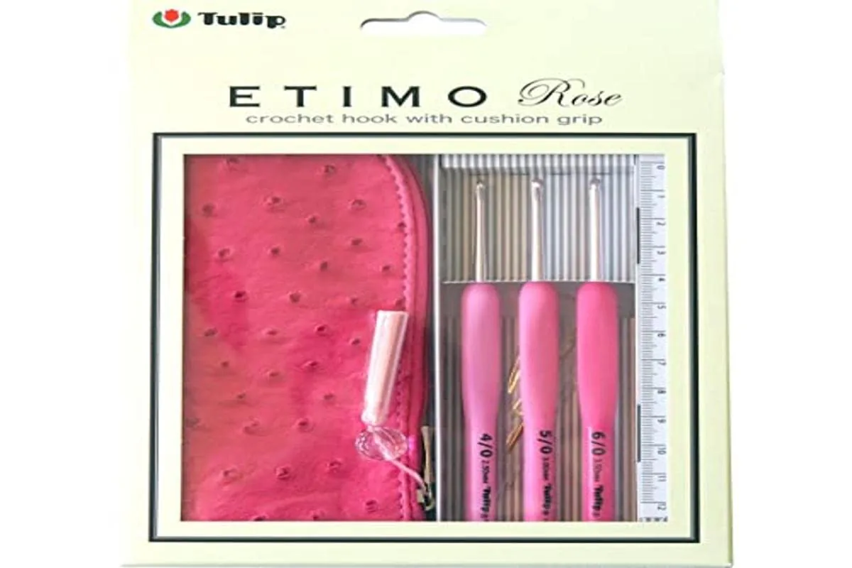 Kit 8 crochets Tulip Etimo Rose avec poignée silicone rose