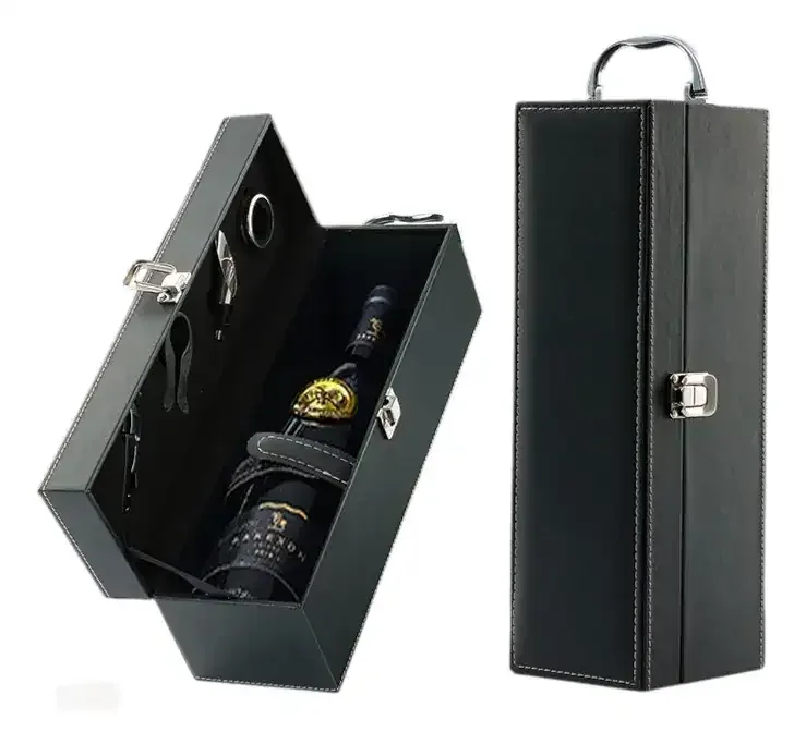 Mallette cuir noir 4 accessoires vin exécutif luxe