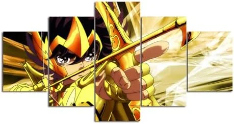 Tableau 5 pièces avec cadre Saint Seiya Chevaliers du Zodiaque 100x50cm