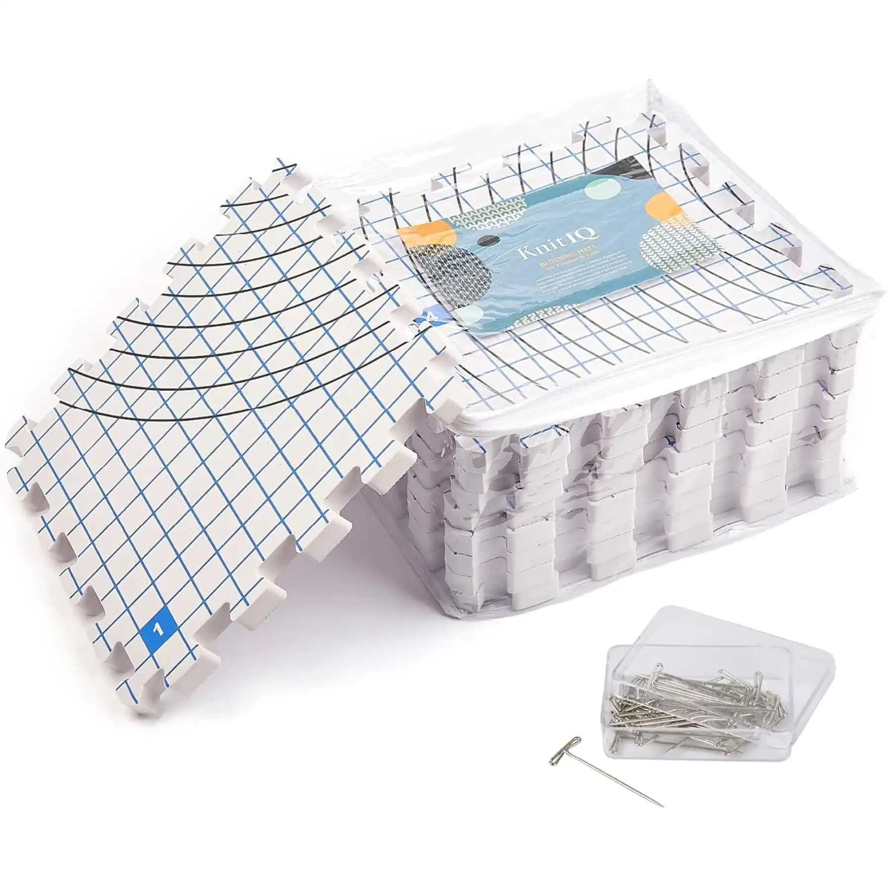 KnitIQ 9 tapis de blocage pour crochet avec grilles et 100 épingles T