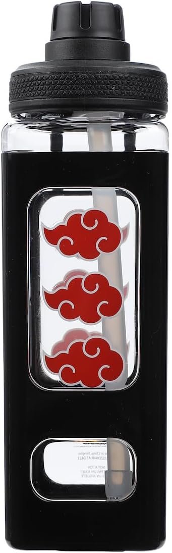 Bioworld Naruto Akatsuki Clouds Bouteille d'eau carrée en plastique Noir 700 ml