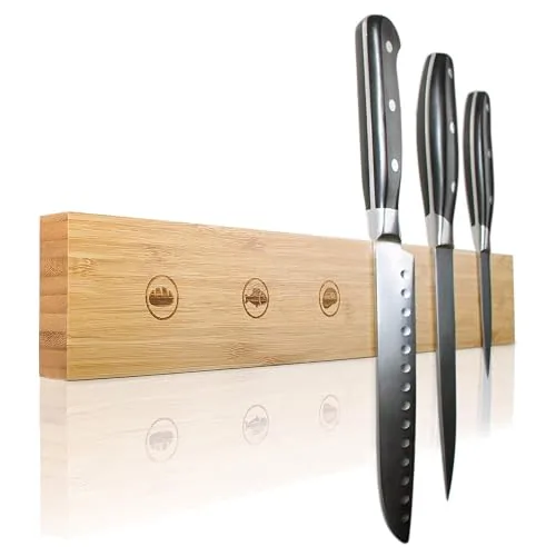 Amazy Porte-couteaux magnétique avec repères, bambou massif