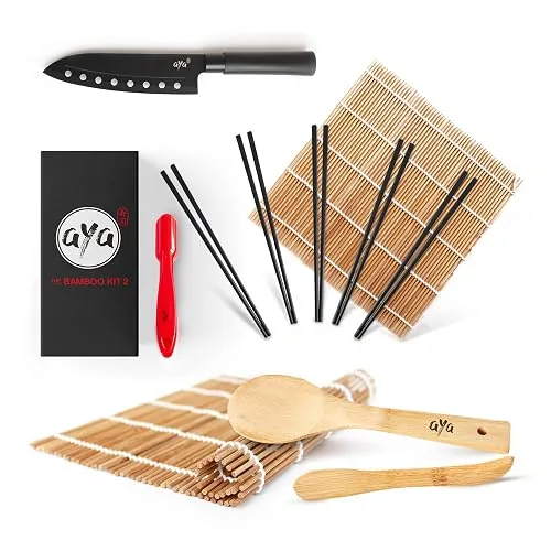 Aya Sushi Kit, 2 nattes premium en bambou avec couteau à sushi