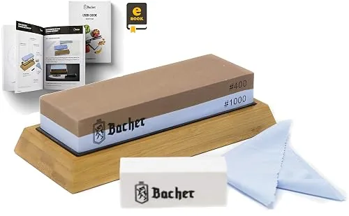 Bacher Kit pierre à aiguiser premium avec support en bambou