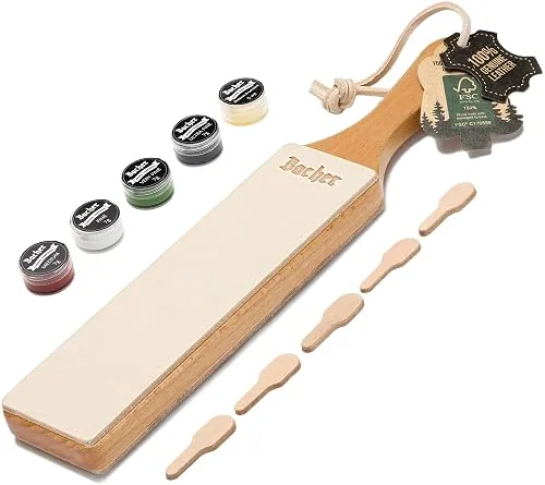 Bacher Strop en cuir pour affûtage, manche en bois dur