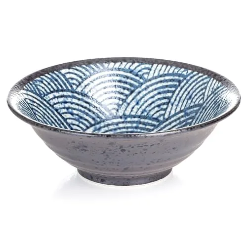 Bol à ramen en céramique, motif traditionnel Seikaiha (vagues)