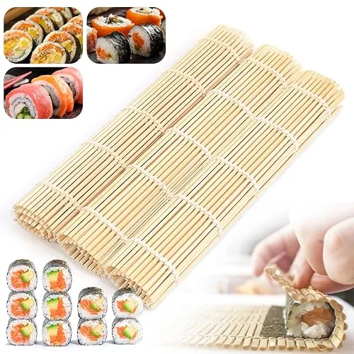 Chri Tapis à sushi en bambou naturel, lot de 3