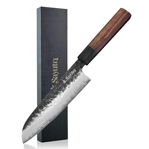Couteau Santoku Sayuto San Mai, lame 18 cm, fait main au Japon