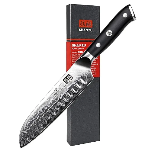 Couteau Santoku Shan ZU Damas, lame 18 cm, 67 couches