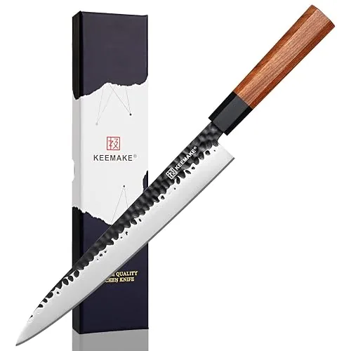 Couteau Yanagiba Keemake, lame 25 cm, manche octogonal en palissandre