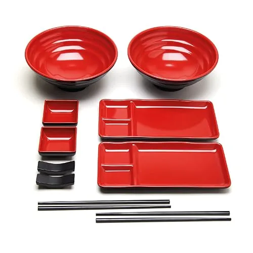 Goliber Vaisselle japonaise en mélamine, 10 pièces, rouge