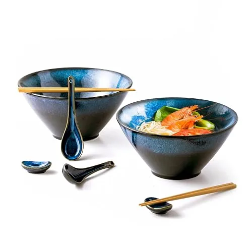 Henxfen Set de bols à ramen en céramique avec baguettes et repose-baguettes