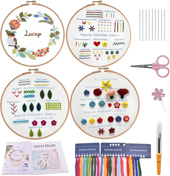 Kit d'entraînement broderie débutant — 30 points et techniques illustrés