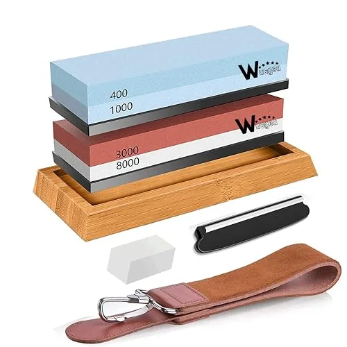 Kit pierre à aiguiser professionnelle 400/1000 et 3000/8000, base en bambou