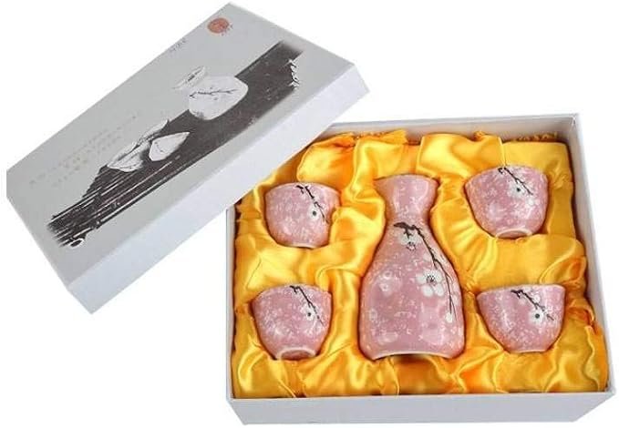 lachineuse Service à saké fleurs de cerisier rose, 4 bols et carafe