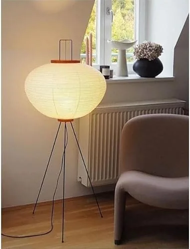 Lampadaire en papier de riz, style Akari, avec interrupteur au pied