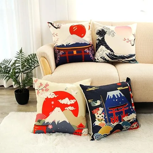 Ligicky Housses de coussin motif Mont Fuji, lot de 4