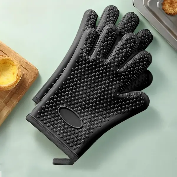 Lot 2 gants de four silicone 5 doigts doublés protection chaleur