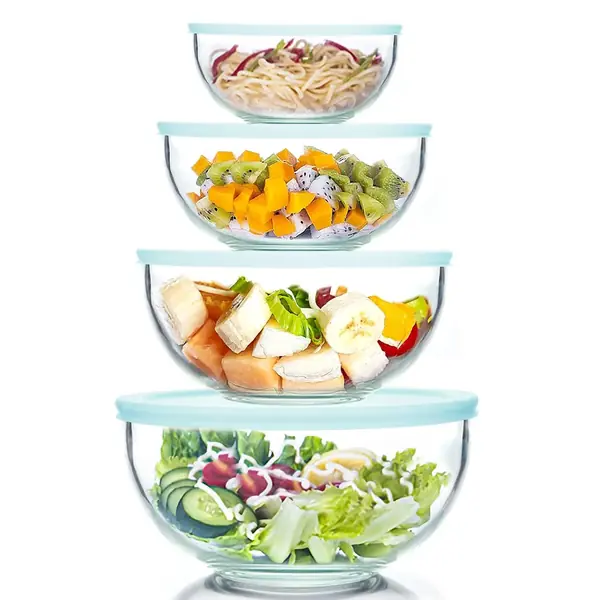 Lot 5 saladiers verre avec couvercle hermétique transparents pâtisserie