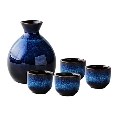 Lurrose Service à saké en céramique, Tokkuri et 4 tasses Ochoko