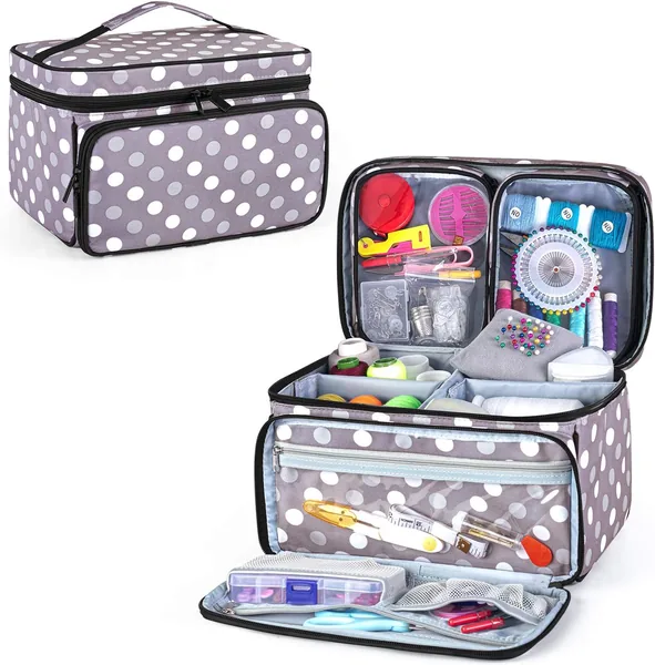 Luxja boîte de rangement couture avec 2 poches transparentes détachables