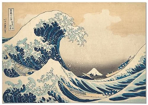 Panorama Tableau Hokusai La Grande Vague de Kanagawa, 100 x 70 cm, 4 panneaux