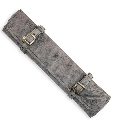 Sac à couteaux en cuir véritable, 7 compartiments