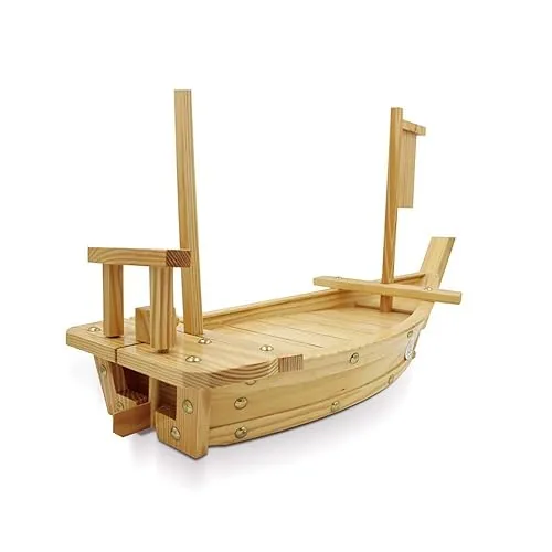 Sodial Plateau à sushi en bois, forme de barque, 50 cm