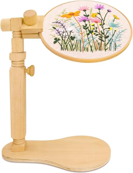 Support sur pied en bois réglable pour tambour à broder