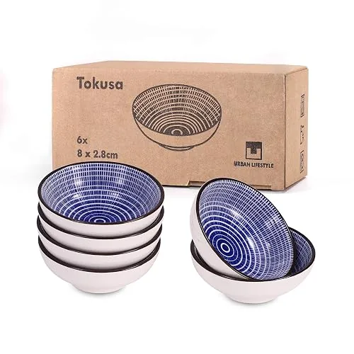 Urban Lifestyle Lot de 6 coupelles à sauce, motif Tokusa bleu/blanc