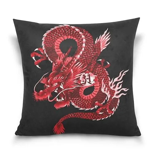 Use7 Housse de coussin motif dragon japonais, 40 x 40 cm