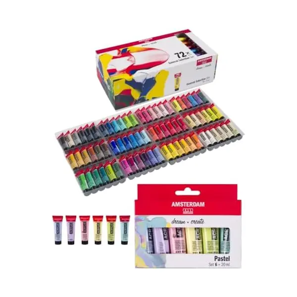 Amsterdam, coffret de 79 tubes de peinture acrylique dont couleurs pastel