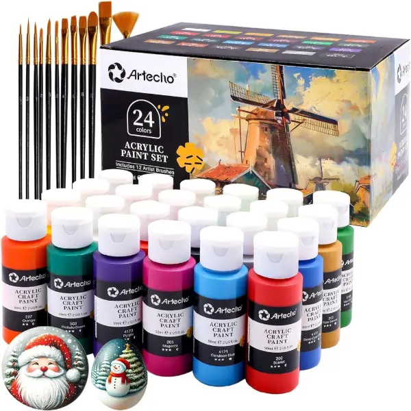 Artecho, ensemble de peinture acrylique 24 couleurs de 59 ml