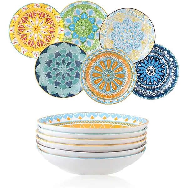 Assiettes creuses porcelaine lot de 6 pour pâtes fraîches et soupes