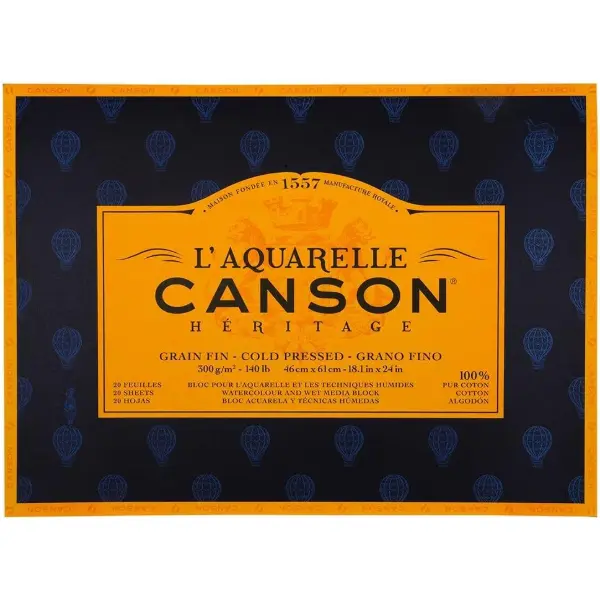 Canson Héritage, bloc de 20 feuilles de papier aquarelle grain fin