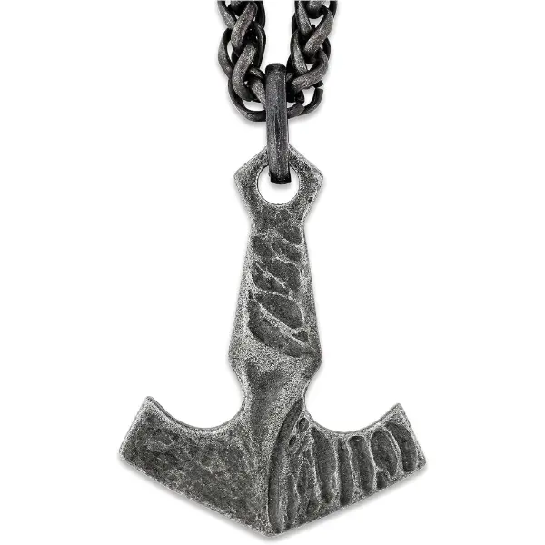 Collier viking avec pendentif marteau de Thor gravé sur chaîne maille blé
