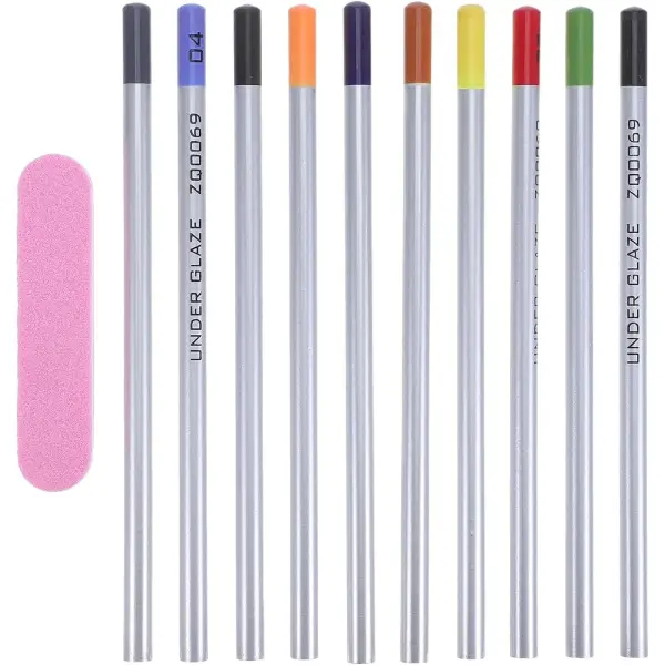 Ensemble de 12 crayons à sous-glaçure céramique en 10 couleurs