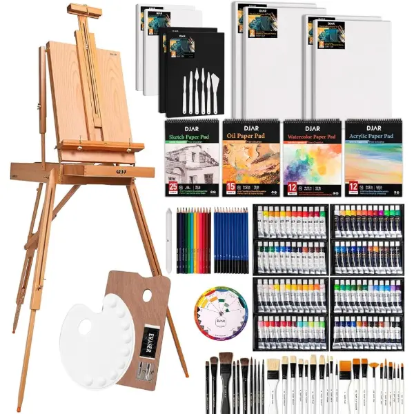 DJAR, kit de peinture 169 pièces avec chevalet de campagne français