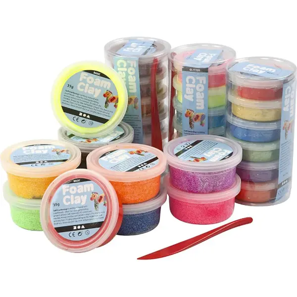 Assortiment de 28 boîtes de Foam Clay de couleurs variées pour modelage léger